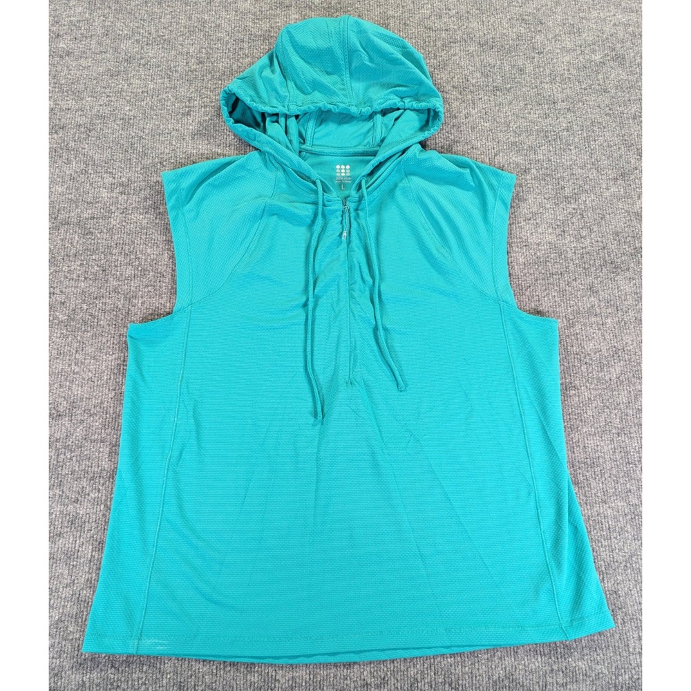 Title Nine Womens Teal Green Sleeveless Quarter Zip Hoodie Stash Pocket Size L